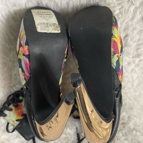 Privilege Stayhigh Floral multi color lace up hidden platform ankle boots size6 - Picture 12 of 14